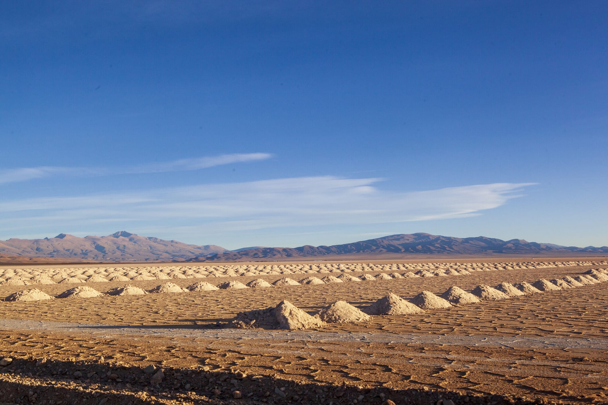 The crystallized salt extends along the Olaroz salt flats for supply to the lithium carbonate production process in the northwestern province of Jujuy, Argentina.